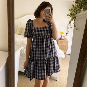 H&M Purple Plaid Puff-sleeve Dress